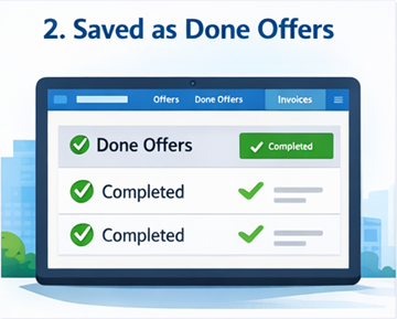 Панель пользователя с выполненными перевозками, сохранёнными как Done Offers на ExusTrans